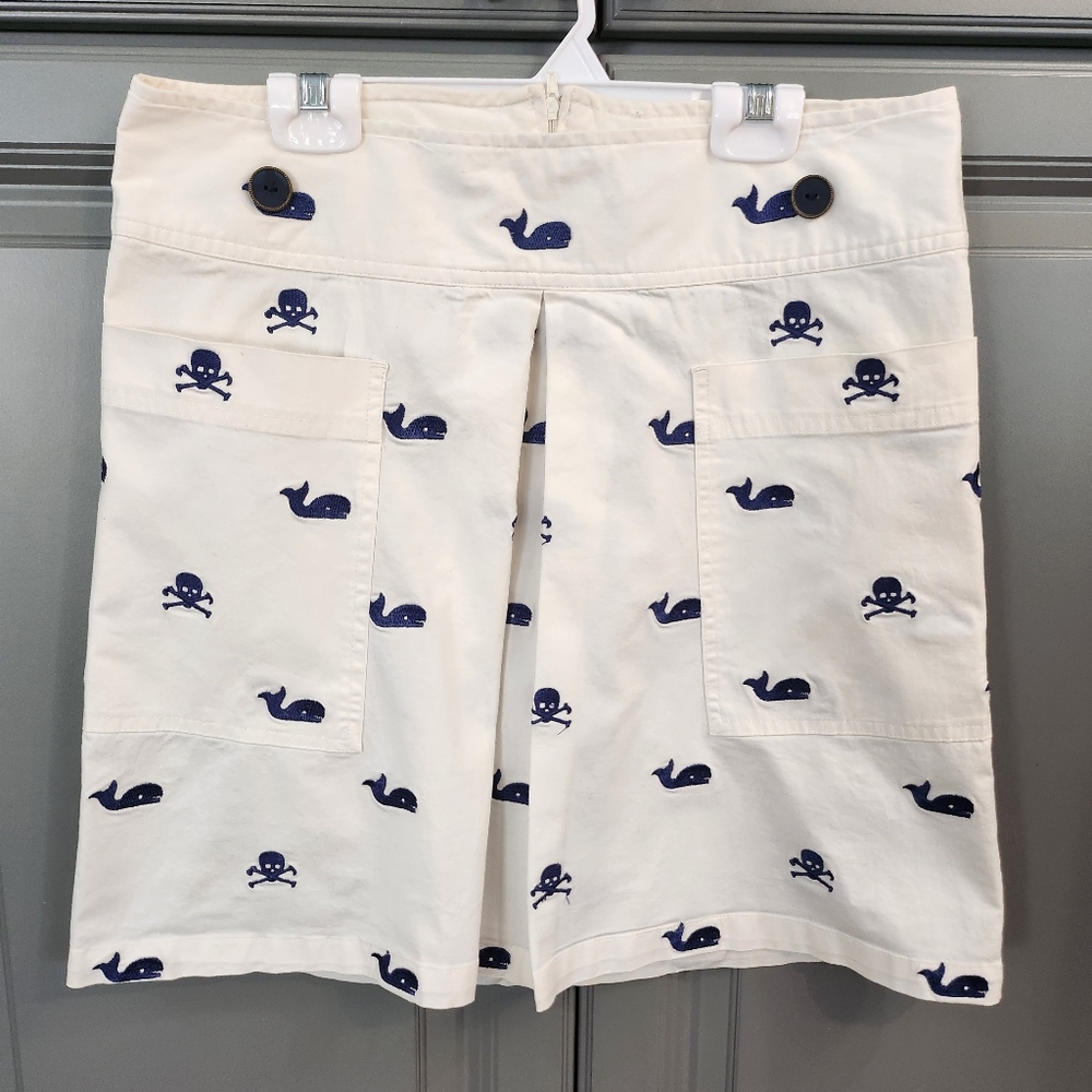 Libertine For Target Off White Skirt with Navy Whale & Skull Embroidery